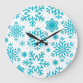 Reloj Redondo Grande Patrón de copo de nieve azul