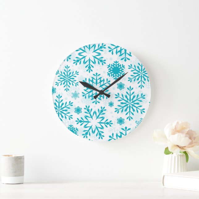 Reloj Redondo Grande Patrón de copo de nieve azul (Hogar)
