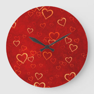 Reloj Redondo Grande patrón de corazón rojo