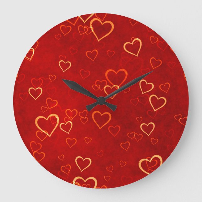 Reloj Redondo Grande patrón de corazón rojo (Anverso)