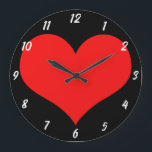 Reloj Redondo Grande Patrón de corazón rojo regalo de El día de San Val<br><div class="desc">Impresa con diseño de corazón rojo lindo sobre fondo de color personalizado negro! Personalizar como quieras.</div>