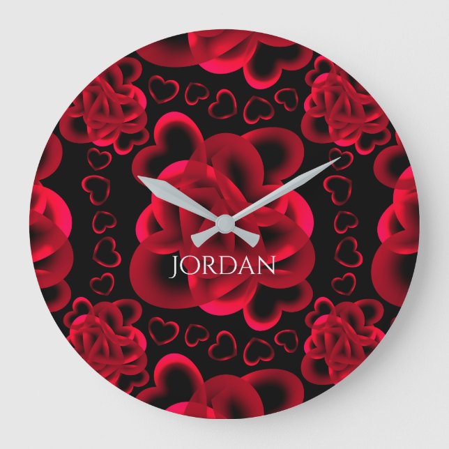 Reloj Redondo Grande Patrón de corazones abundantes (Anverso)