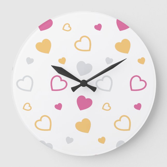 Reloj Redondo Grande Patrón de corazones estilizados (Anverso)