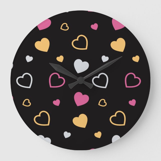 Reloj Redondo Grande Patrón de corazones estilizados 3 (Anverso)