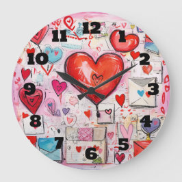 Reloj Redondo Grande Patrón de corazones y letras de amor caprichosos