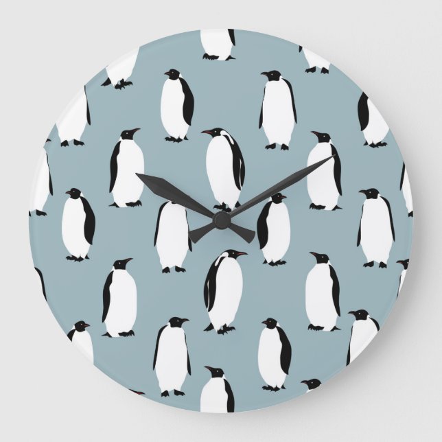 Reloj Redondo Grande Patrón de corte de animales de aves pingüinas (Anverso)
