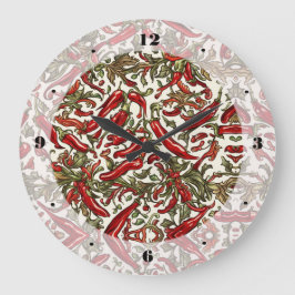 Reloj Redondo Grande Patrón de cosecha de pimientos de chile rojo
