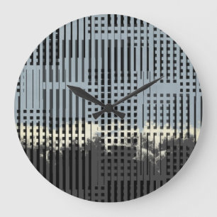 Reloj Redondo Grande Patrón de crema abstracta, Verde azulada y franja 