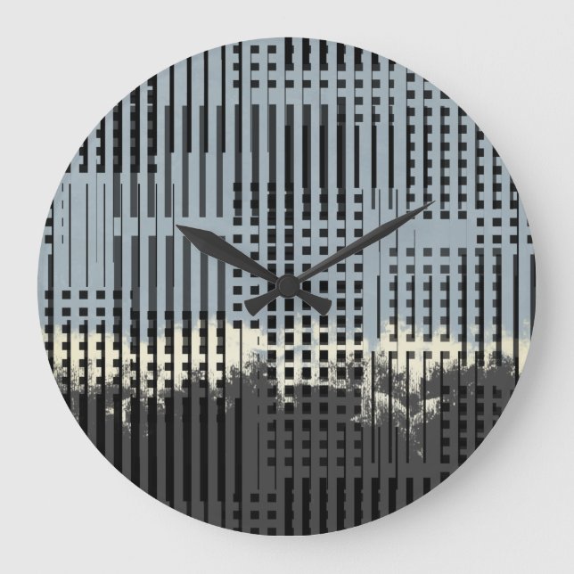 Reloj Redondo Grande Patrón de crema abstracta, Verde azulada y franja  (Anverso)