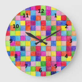 Reloj Redondo Grande Patrón de cuadrados de papel gráfico coloreados en