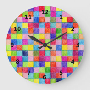 Reloj Redondo Grande Patrón de cuadrados de papel gráfico coloreados en