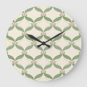 Reloj Redondo Grande Patrón de cuadrícula de flores de hojas simples