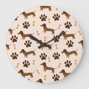 Reloj Redondo Grande Patrón de Dachshund: Diseño de impresión vintage