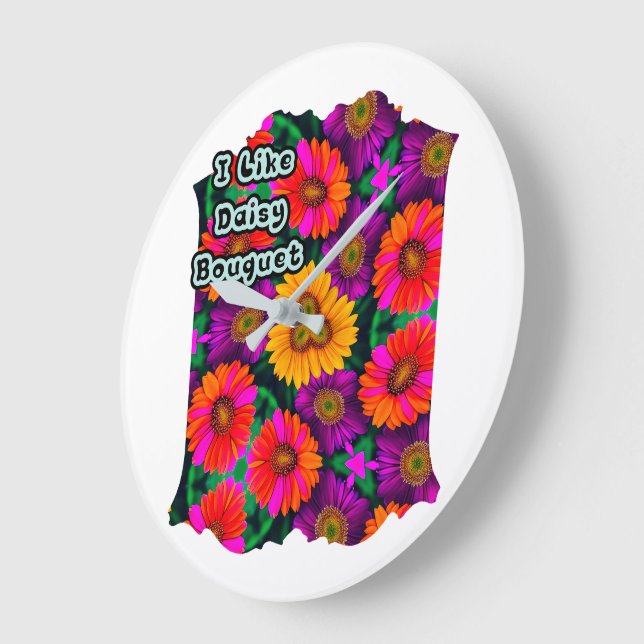 Reloj Redondo Grande Patrón de Daisy Bouquet colorido (Ángulo)