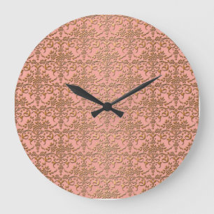 Reloj Redondo Grande Patrón de Damasco Coral Melocotón y Dorado