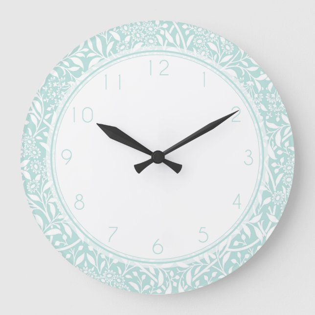 Reloj Redondo Grande Patrón de Damasco floral de menta (Anverso)