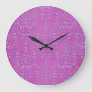 Reloj Redondo Grande Patrón de damasco floral púrpura fucsia