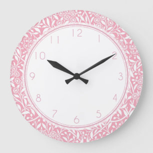Reloj Redondo Grande Patrón de Damasco Floral Rosa