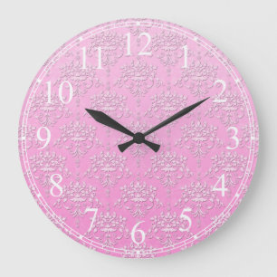 Reloj Redondo Grande Patrón de damasco floral rosa femenino