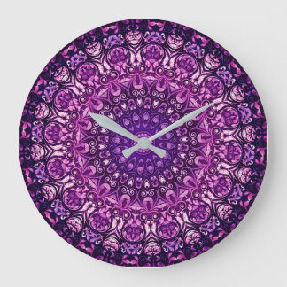 Reloj Redondo Grande Patrón de Damasco Purple Floral
