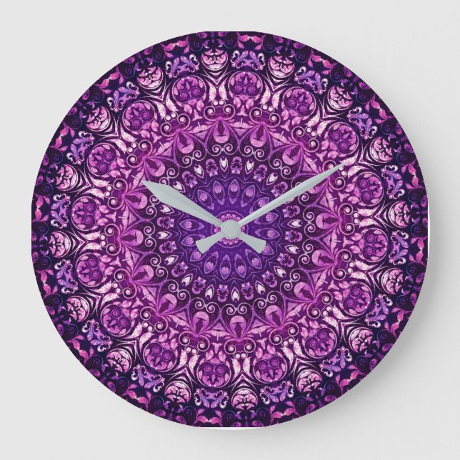 Reloj Redondo Grande Patrón de Damasco Purple Floral (Anverso)