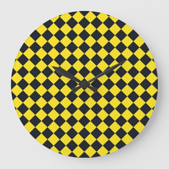 Reloj Redondo Grande Patrón de diamante amarillo negro de cheques (Anverso)