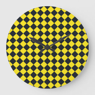 Reloj Redondo Grande Patrón de diamante de cuadros amarillo negro