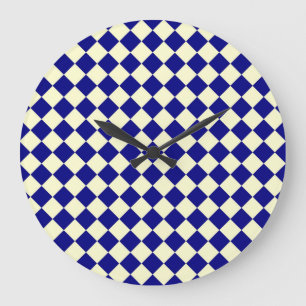 Reloj Redondo Grande Patrón de diamante de cuadros azul amarillo