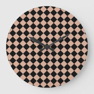 Reloj Redondo Grande Patrón de diamante de cuadros rosa y negro