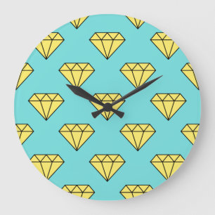 Reloj Redondo Grande Patrón de diamantes - Amarillo y Turquesa