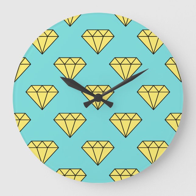 Reloj Redondo Grande Patrón de diamantes - Amarillo y Turquesa (Anverso)