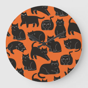 Reloj Redondo Grande Patrón de dibujo de mano para gatos personalizados