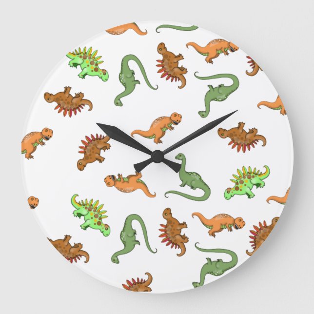 Reloj Redondo Grande Patrón de dinosaurios curados (Anverso)