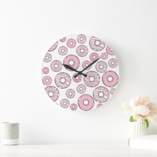 Reloj Redondo Grande Patrón De Donuts, Donuts Rosados, Espolvorines