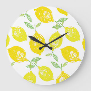 Reloj Redondo Grande Patrón de Doodle de Fruta Tropical