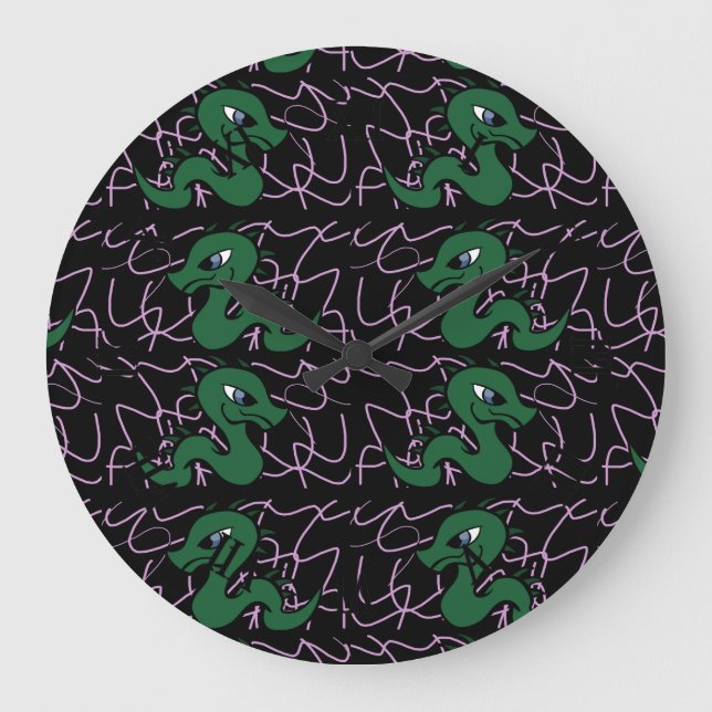 Reloj Redondo Grande Patrón de dragón verde bebé (Anverso)