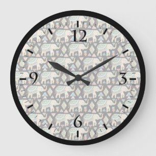 Reloj Redondo Grande Patrón de elefantes indios coloridos lindos
