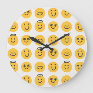 Reloj Redondo Grande Patrón de Emoji feliz dibujado a mano