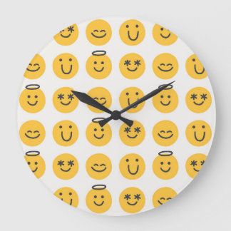 Reloj Redondo Grande Patrón de Emoji feliz dibujado a mano