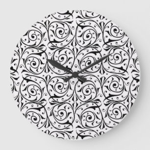 Reloj Redondo Grande Patrón de enredaderas giratorias en blanco y negro