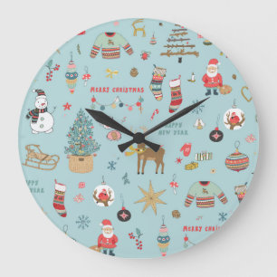 Reloj Redondo Grande Patrón de envolvimiento de Navidades de árbol frit