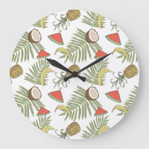 Reloj Redondo Grande Patrón de esbozo de fruta tropical