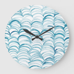 Reloj Redondo Grande Patrón de estilo japonés de onda azulIlustración