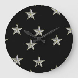 Reloj Redondo Grande Patrón de estrellas grises en negro