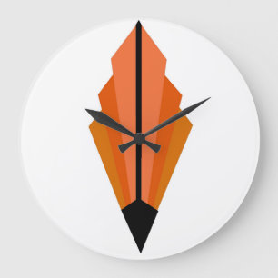 Reloj Redondo Grande Patrón de fans Art Deco en Naranja y mandarina