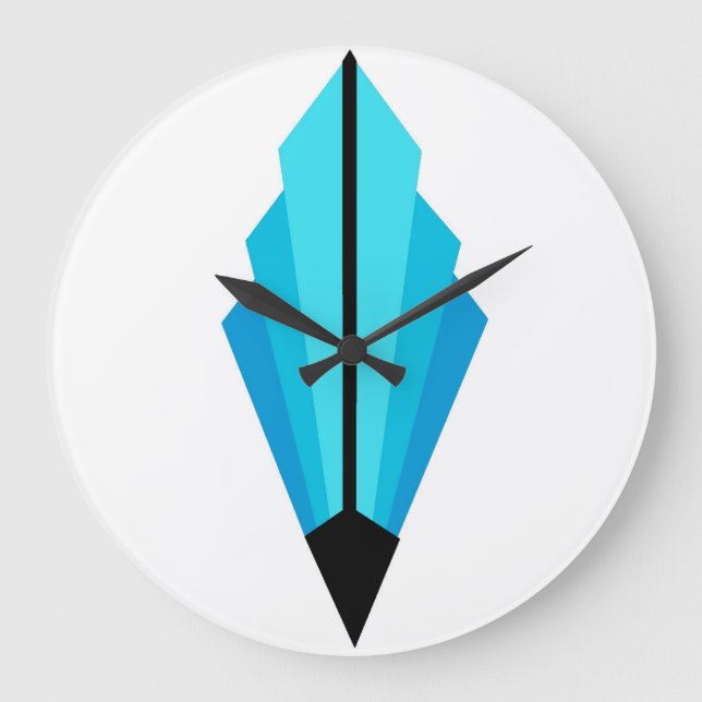 Reloj Redondo Grande Patrón de fans del Art Deco en azul (Anverso)