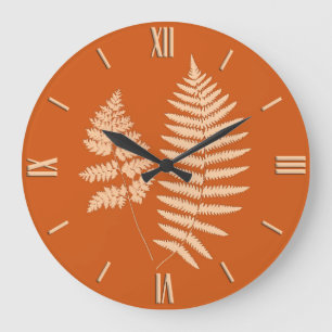 Reloj Redondo Grande Patrón de Fern de Woodland, Pastel y Naranja Profu