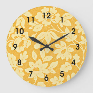 Reloj Redondo Grande Patrón de Flor Amarilla de William Morris
