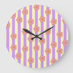 Reloj Redondo Grande Patrón de flor de banda púrpura retro vintage