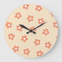 Reloj Redondo Grande Patrón de flor hippie blanco